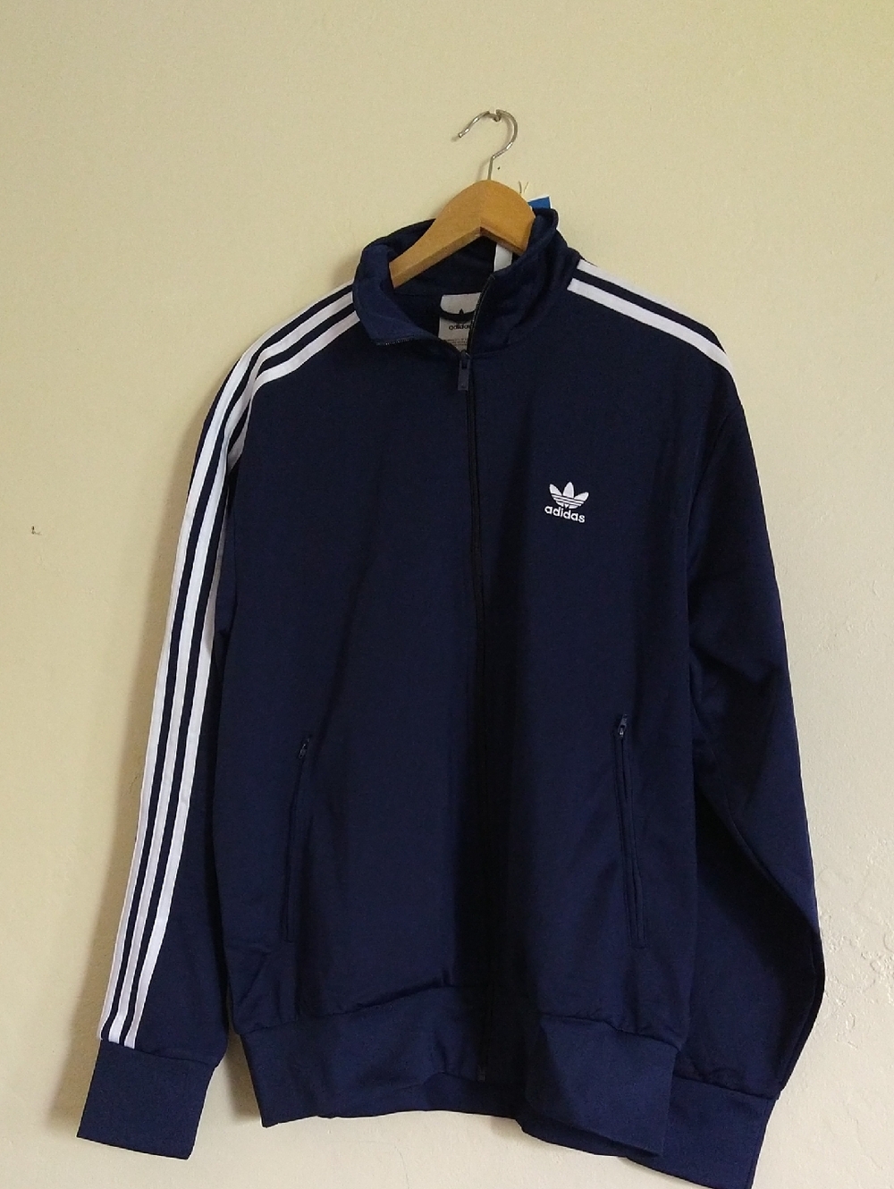 Adidas Men’s Navy Track Jacket with White Stripes Size Large